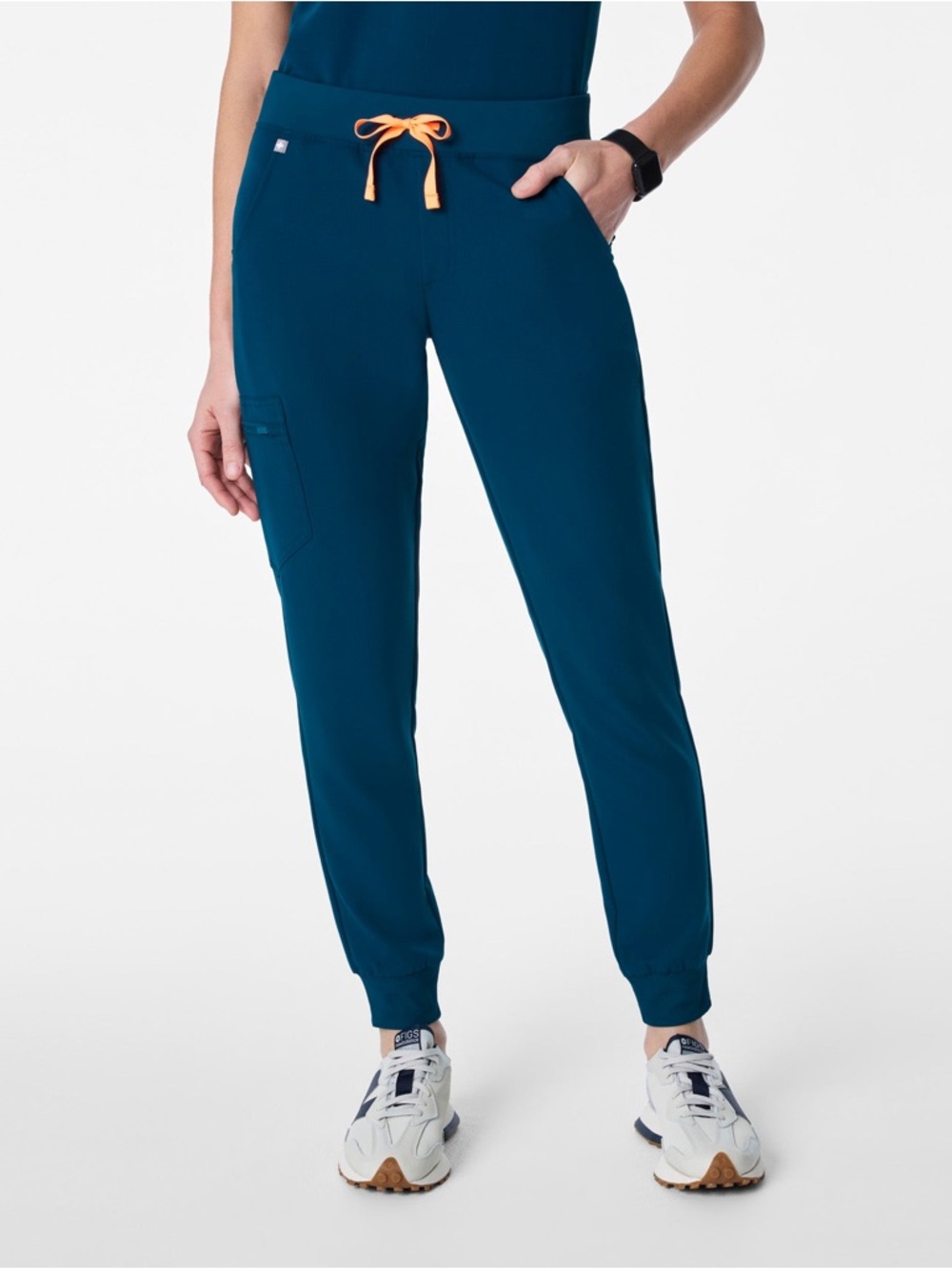 Figs Zamora Teal Track Jogger Pants with Orange Drawstring